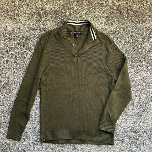 Mizzen+Main‎ Green Ribbed Pullover Mock Neck Button Sweater Men’s L Read - Picture 1 of 11